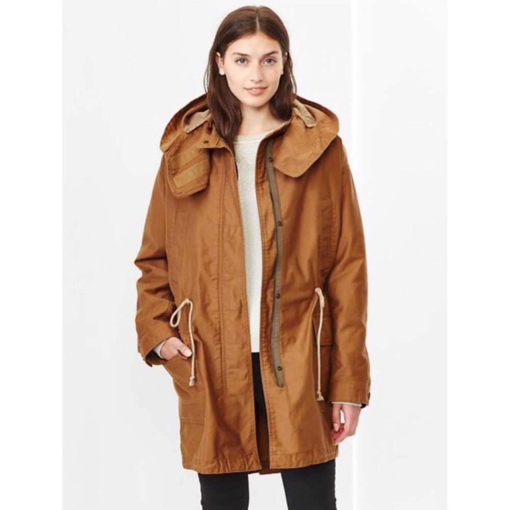 Gap utility parka long full zip hooded Sz S petite
